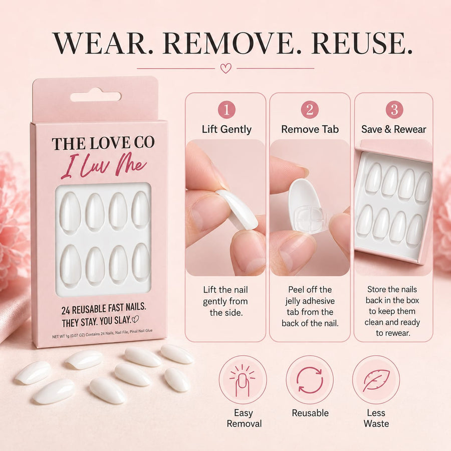 White Almond Press-On Nails — Clean White, Glue-Free – view 3 | The Love Co