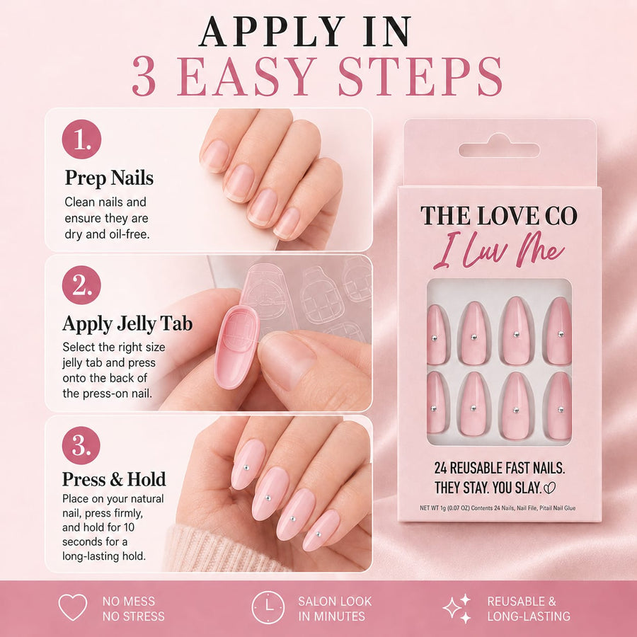 Blush Pink Stud Almond Press-On Nails — Reusable Glam – view 4 | The Love Co
