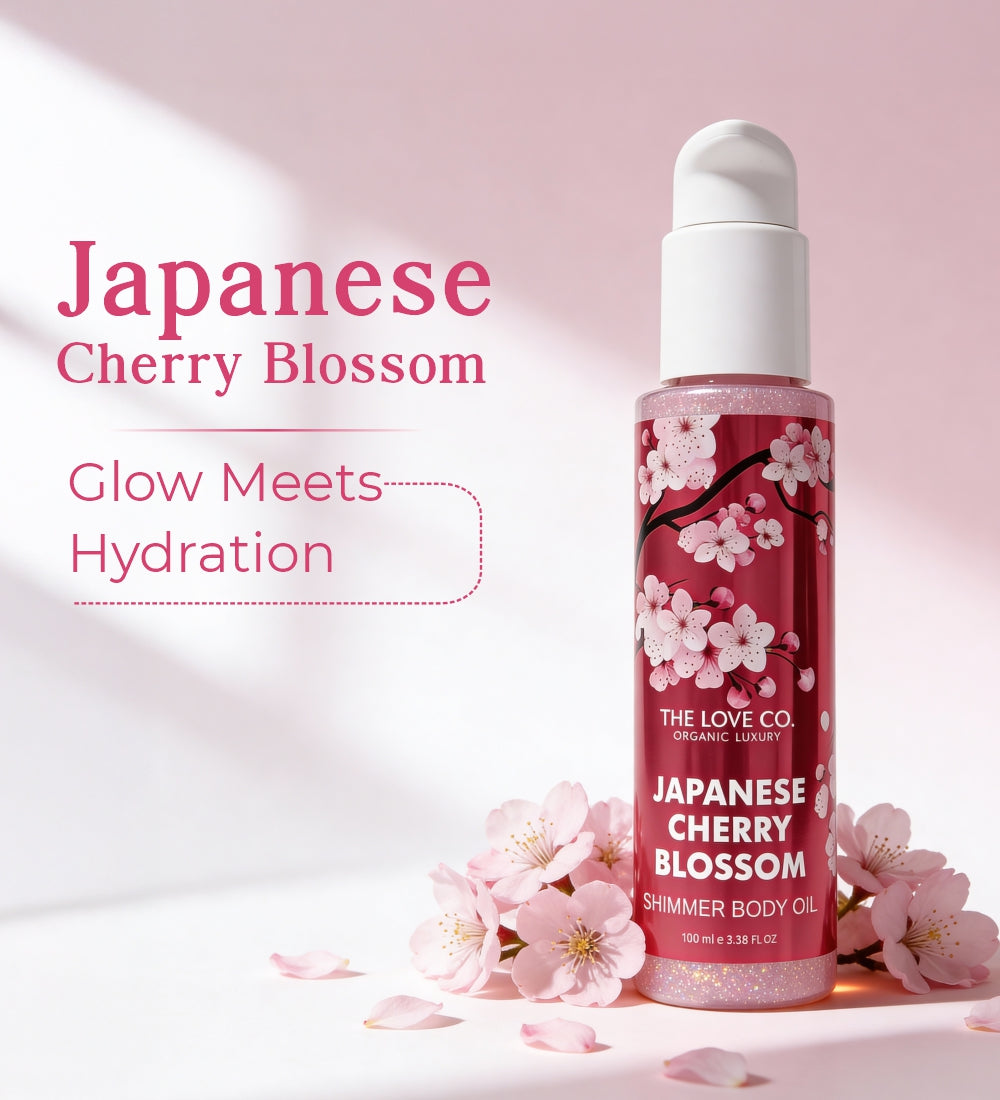 Japanese Cherry Blossom Shimmer Oil — lightweight shimmering body oil with fine shimmer pearls — The Love Co