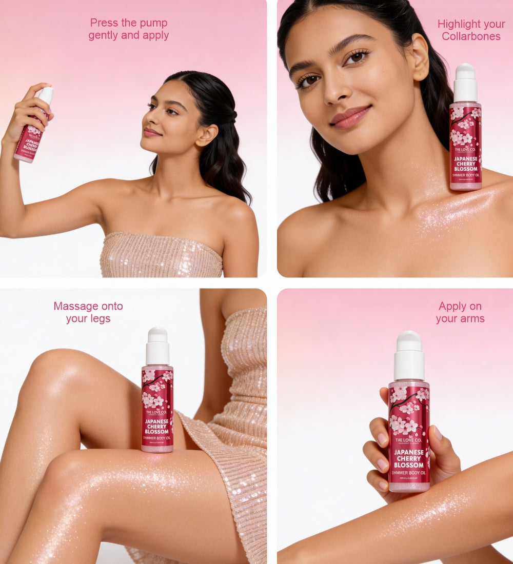 Japanese Cherry Blossom Shimmer Oil — date-night body glow shimmer oil India — The Love Co