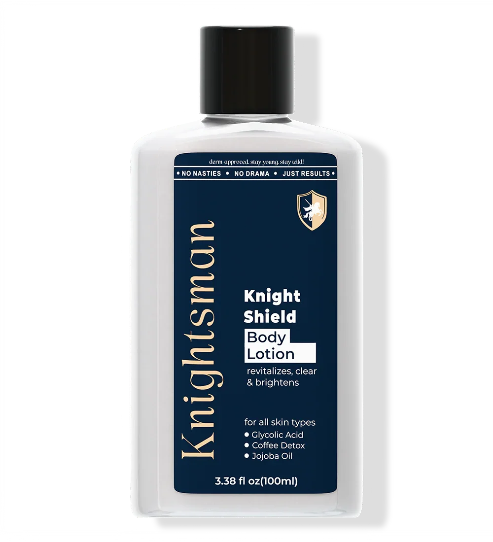 Knightsman Knight Shield Body Lotion 100ml bottle with navy label and gold logo
