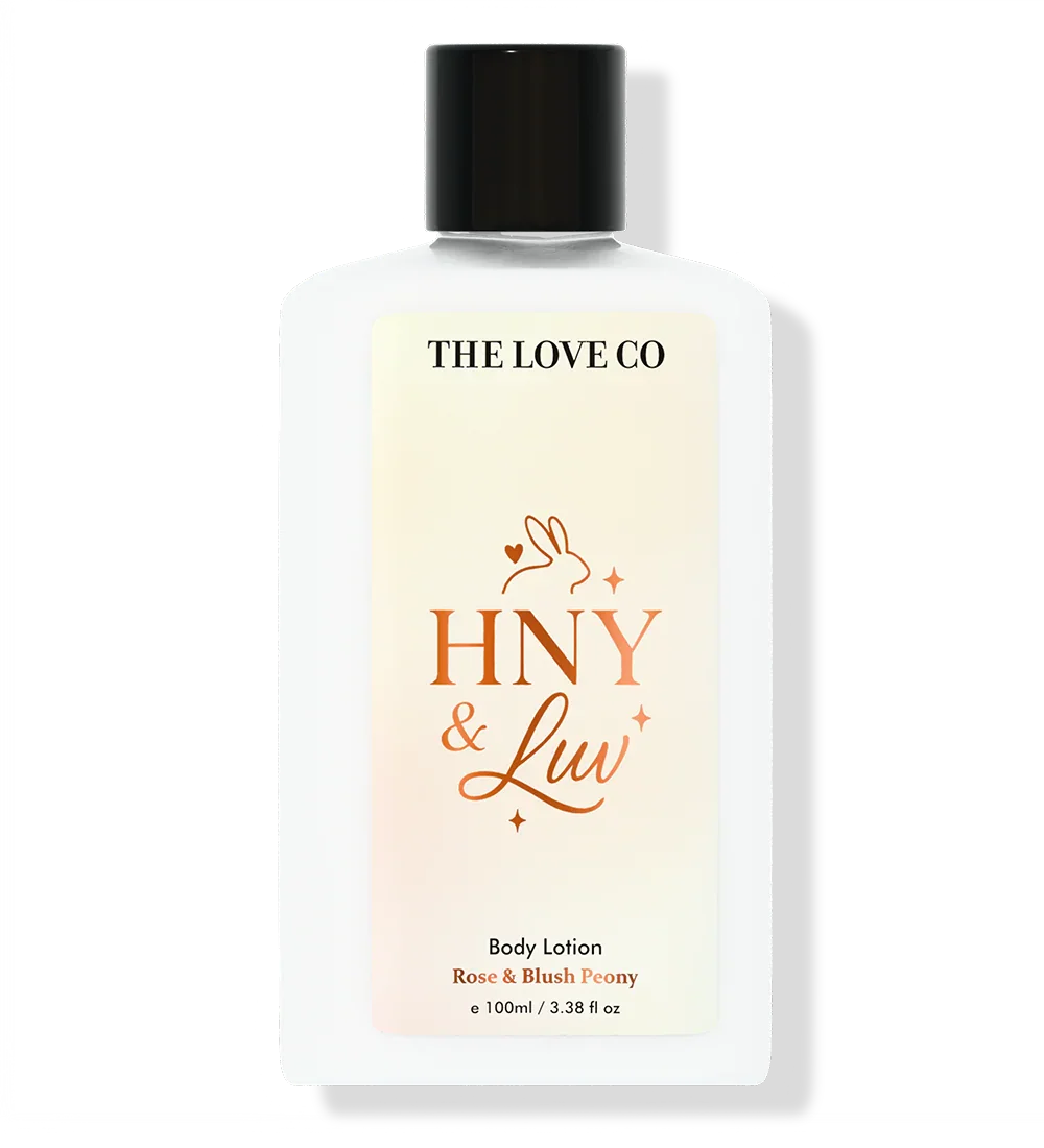 THE LOVE CO HNY & Luv body lotion Rose & Blush Peony 100ml bottle with black cap