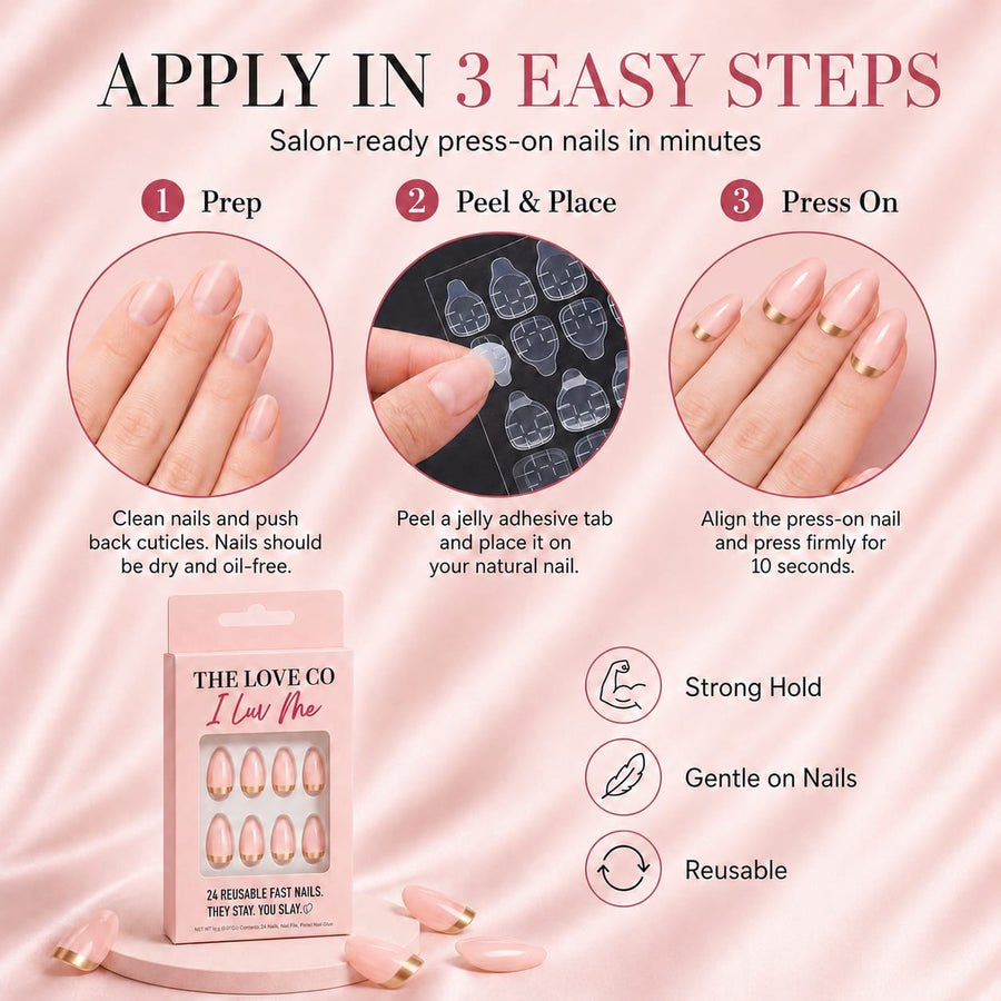 Nude Reverse French Almond Press-On Nails — Glue-Free – view 4 | The Love Co