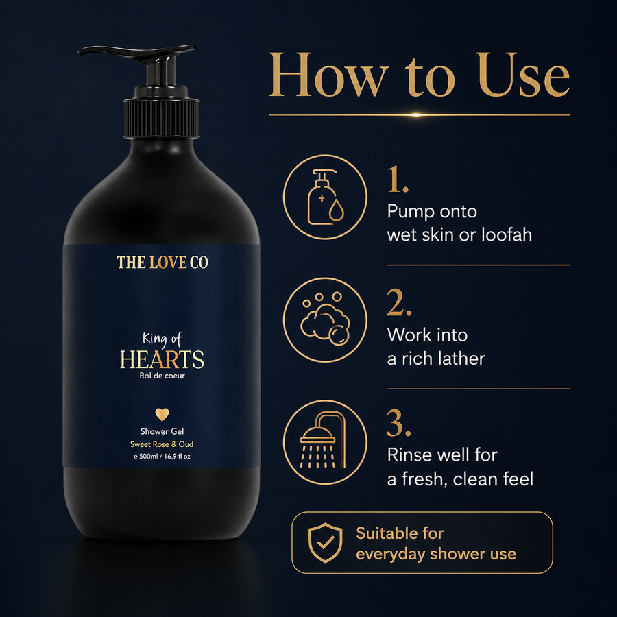 King of Hearts Shower Gel — Oud, Cedarwood, Amber – view 6 | The Love Co