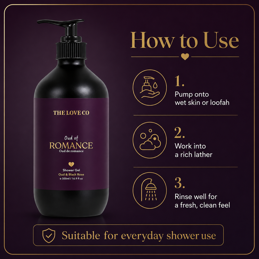 Oud of Romance Shower Gel — Rose + Amber Oud, Evening Ritual – view 6 | The Love Co