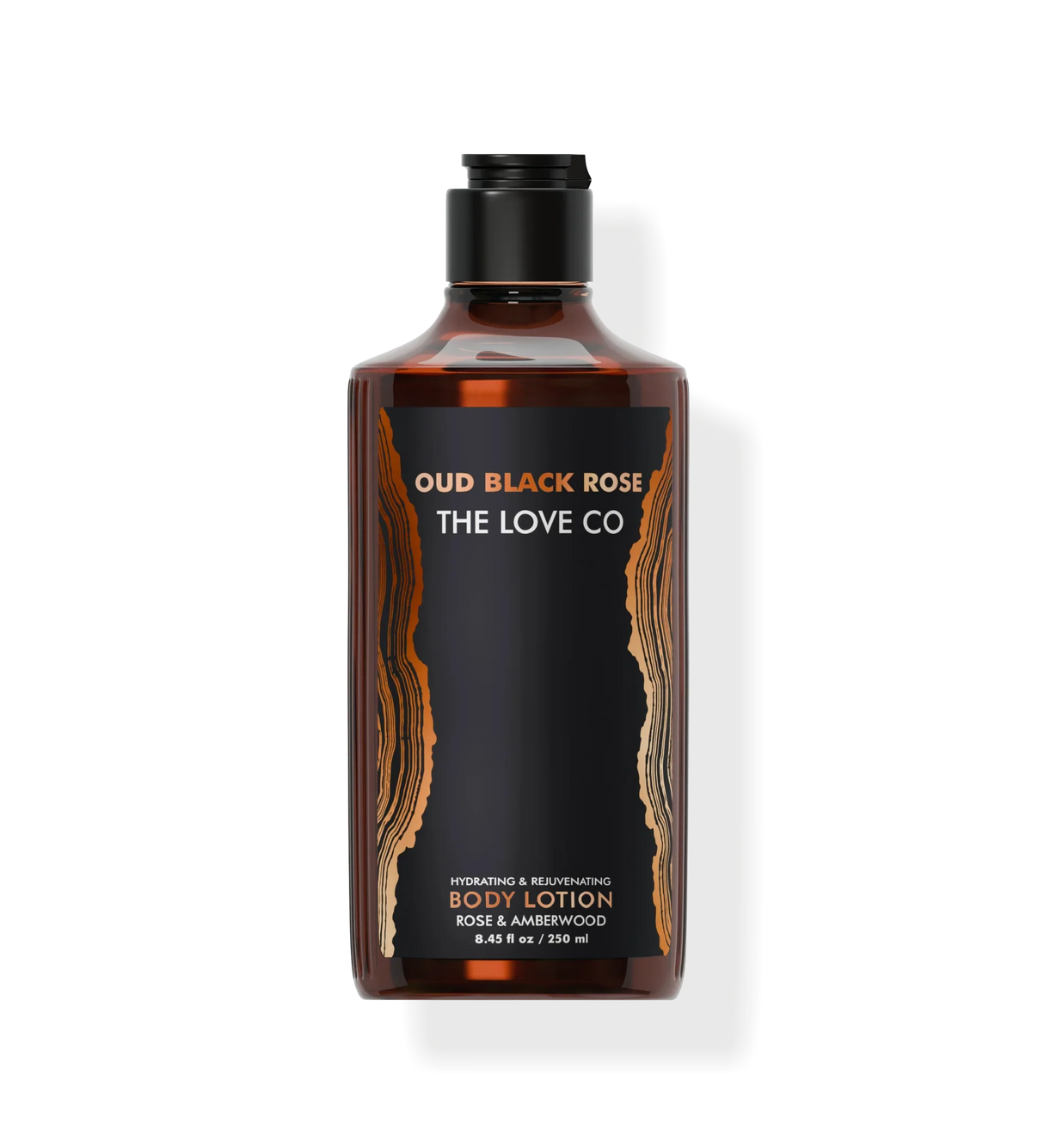 The Love Co Oud Black Rose body lotion 250ml bottle with black and gold label