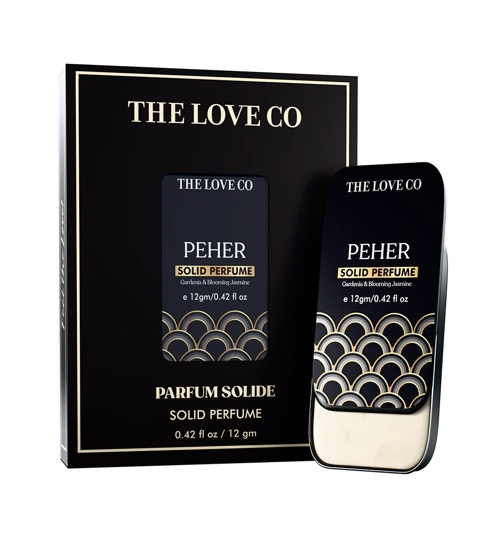 Peher - Solid perfume by The Love Co with packaging on a white background