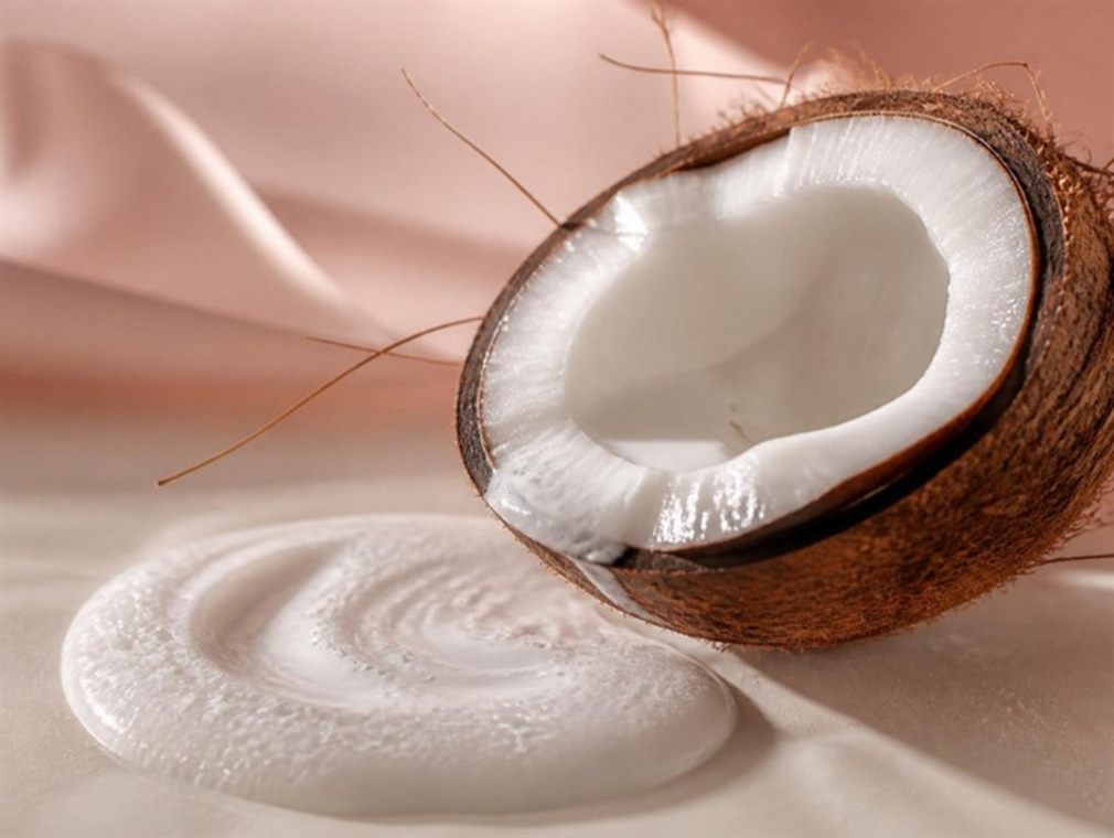 Fresh coconut cut in half