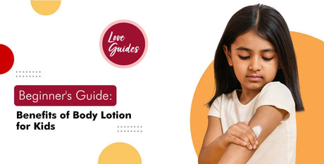 Child applying body lotion to arm, benefits of body lotion for kids guide