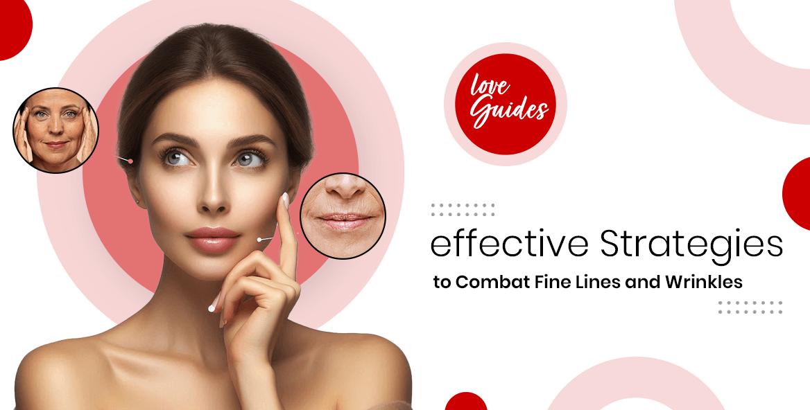 Woman touching face with fine lines, wrinkle close-ups, and anti-aging skincare tips text