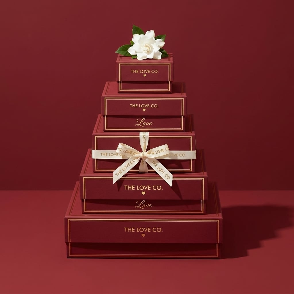 The Love Co. gift box tower with gardenia for corporate Diwali gifting