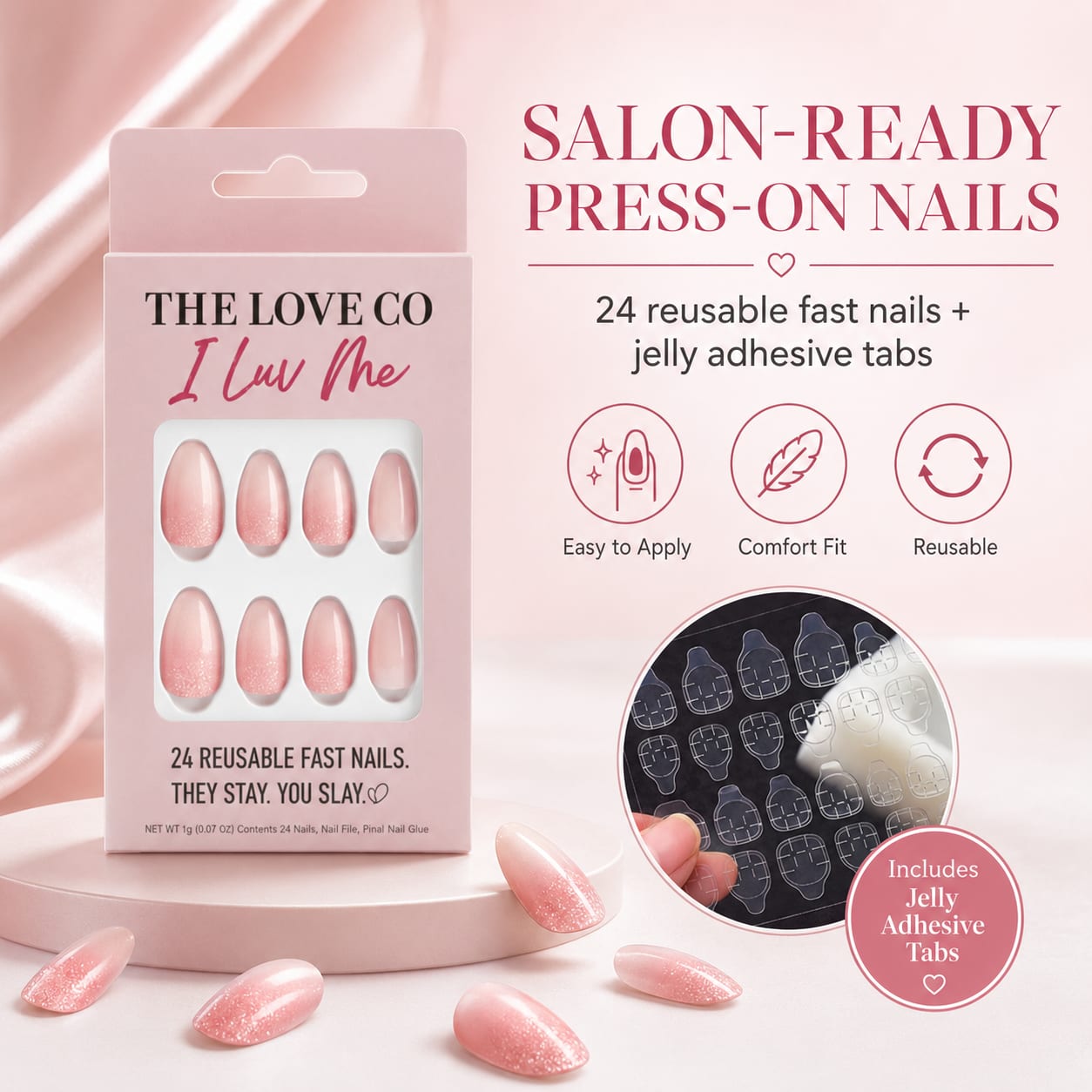 Pink Glitter Almond Press-On Nails