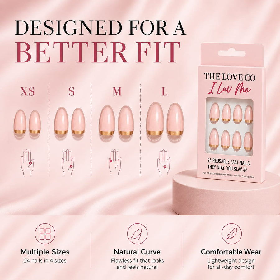 Nude Reverse French Almond Press-On Nails — Glue-Free – view 2 | The Love Co