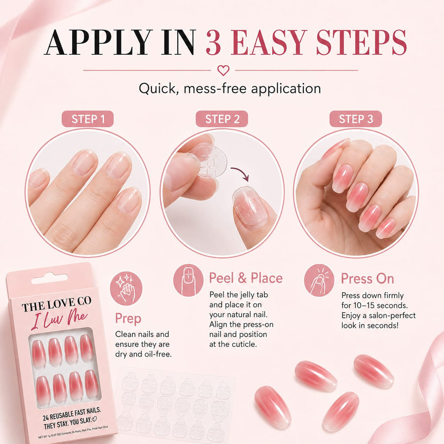 Pink Ombre Almond Press-On Nails — Glue-Free – view 3 | The Love Co