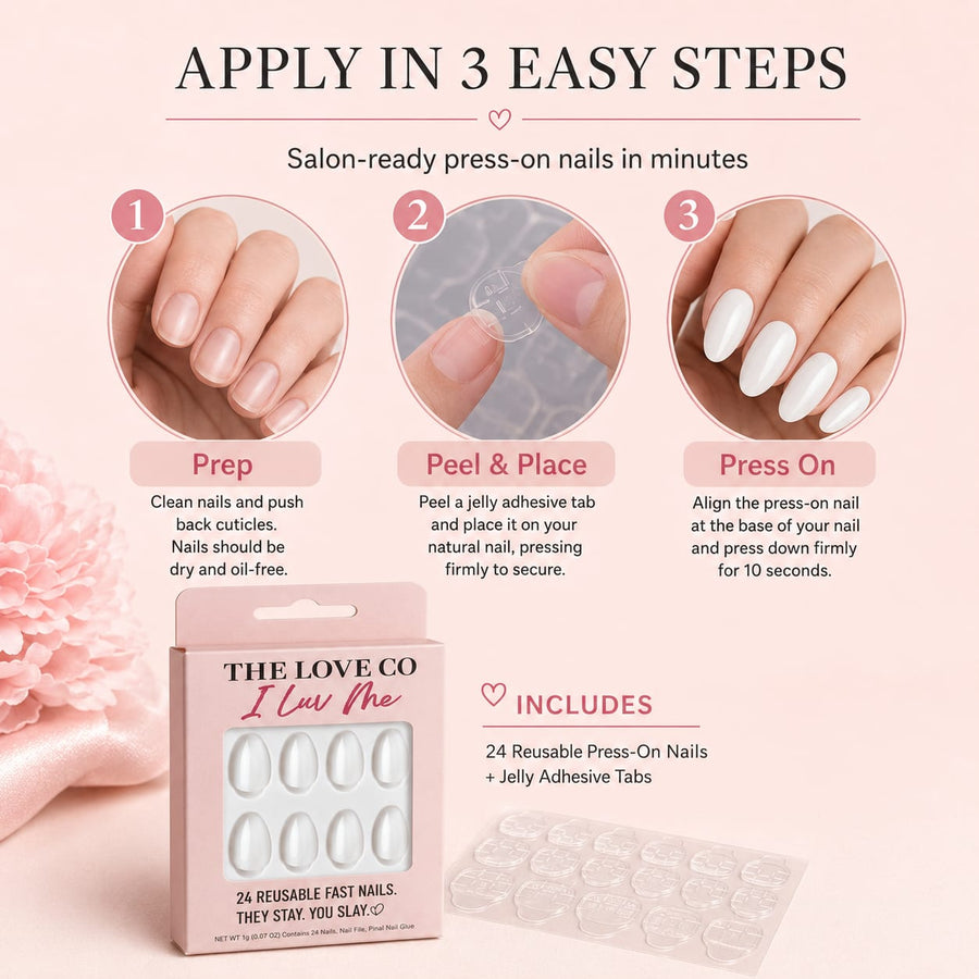 White Almond Press-On Nails — Clean White, Glue-Free – view 4 | The Love Co