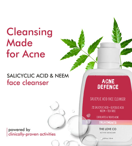 The Love Co Acne Defence Face Wash With Salicylic Acid, Neem , Tea Tree & Glycolic Acid For Acne