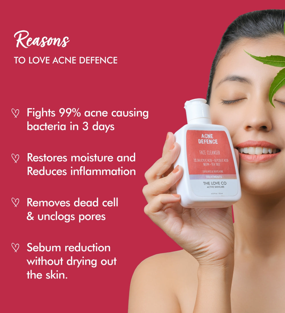 The Love Co Acne Defence Face Wash With Salicylic Acid, Neem , Tea Tree & Glycolic Acid For Acne