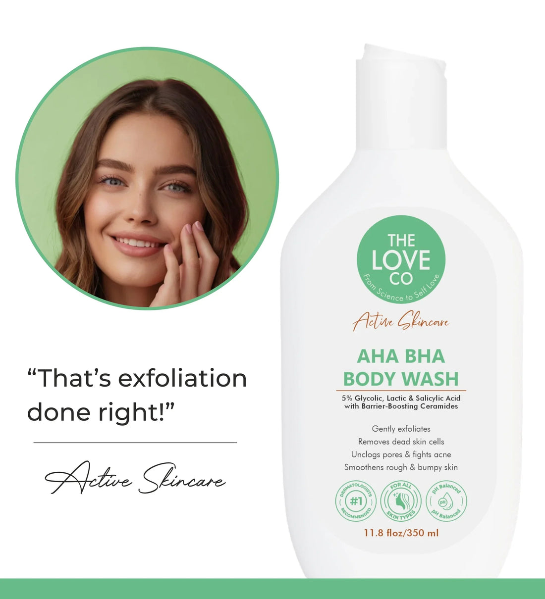 Body texture before and after consistent use of the AHA BHA Body Wash