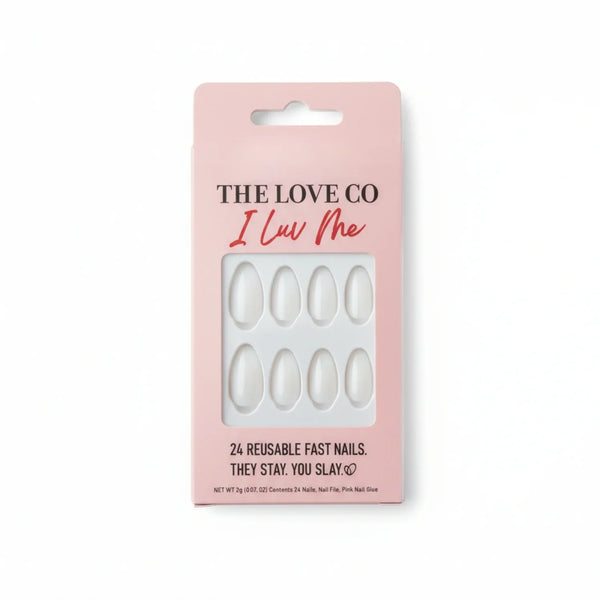 White Almond Press-On Nails — front of bottle, fragrance-led body care