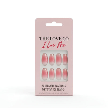 The Love Co I Luv Me pink ombre reusable press on nails in packaging