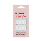 The Love Co I Luv Me pack of 24 reusable white press-on nails in pink packaging