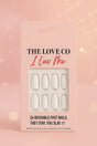 The Love Co I Luv Me reusable fast nails pack with 24 artificial nails on pink background