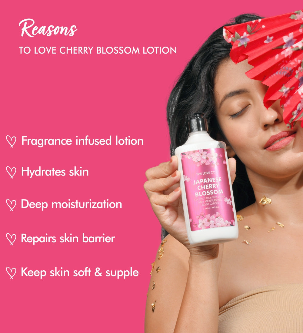 The Love Co Japanese Cherry Blossom body lotion for dry skin for 24 hours hydration