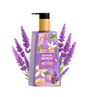 Lavender Story hand wash bottle with pump and lavender flowers, The Love Co, 250ml