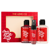 The Love Co Fall in Love mini gift set with shower gel, body lotion, and perfume.