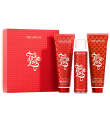 Red 'Fallin Love' product set with 'The Love Co' branding on a white background