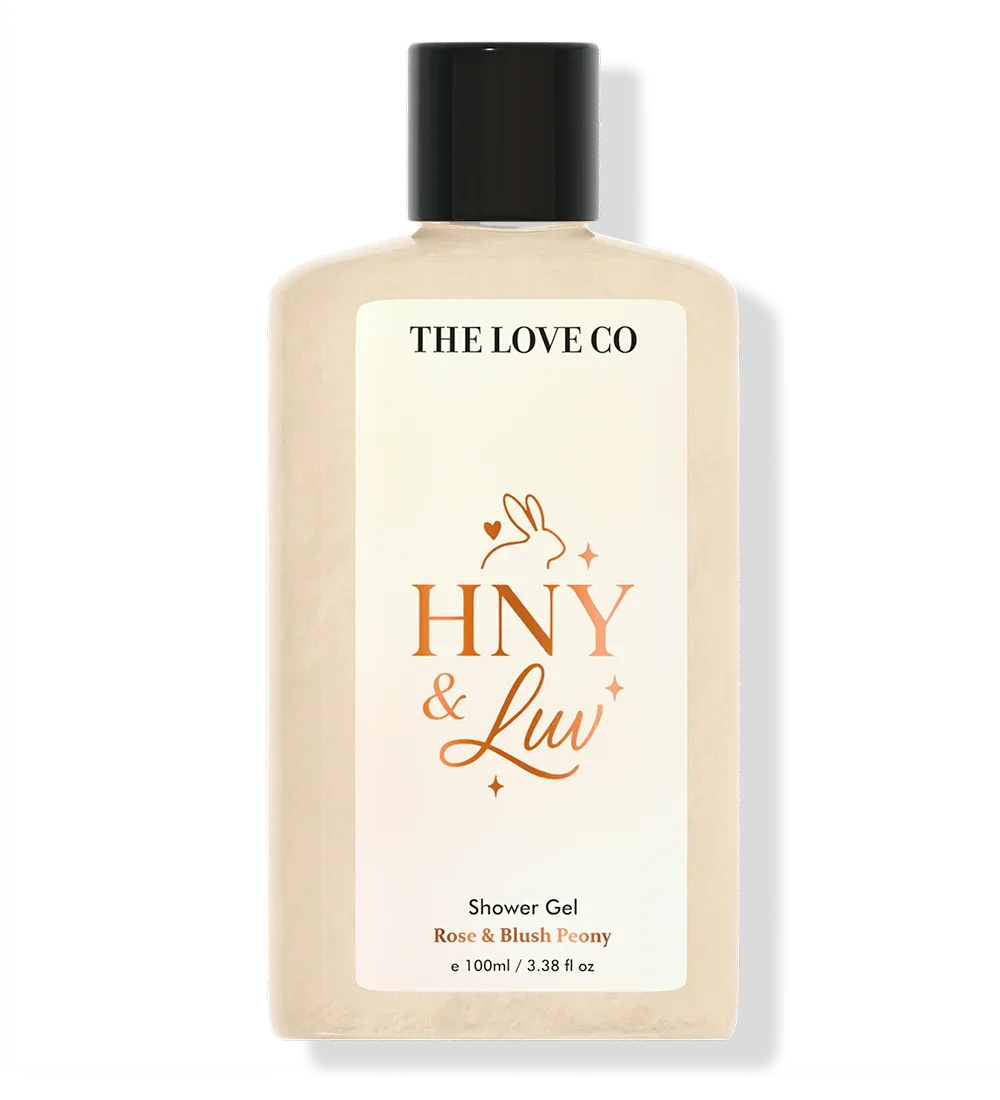 THE LOVE CO HNY & Luv Rose & Blush Peony shower gel bottle, 100ml