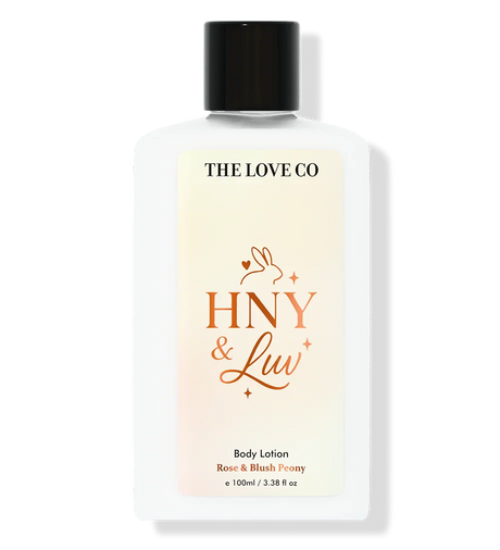 THE LOVE CO HNY & Luv body lotion Rose & Blush Peony 100ml bottle with black cap