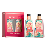 THE LOVE CO Rose Story's hand care duo set with hand soap and hand & body lotion bottles