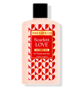 Shower gel bottle with red and white label on a white background