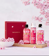 The Love Co Japanese Cherry Blossom gift set with shower gel, body lotion, spray, cherry blossoms