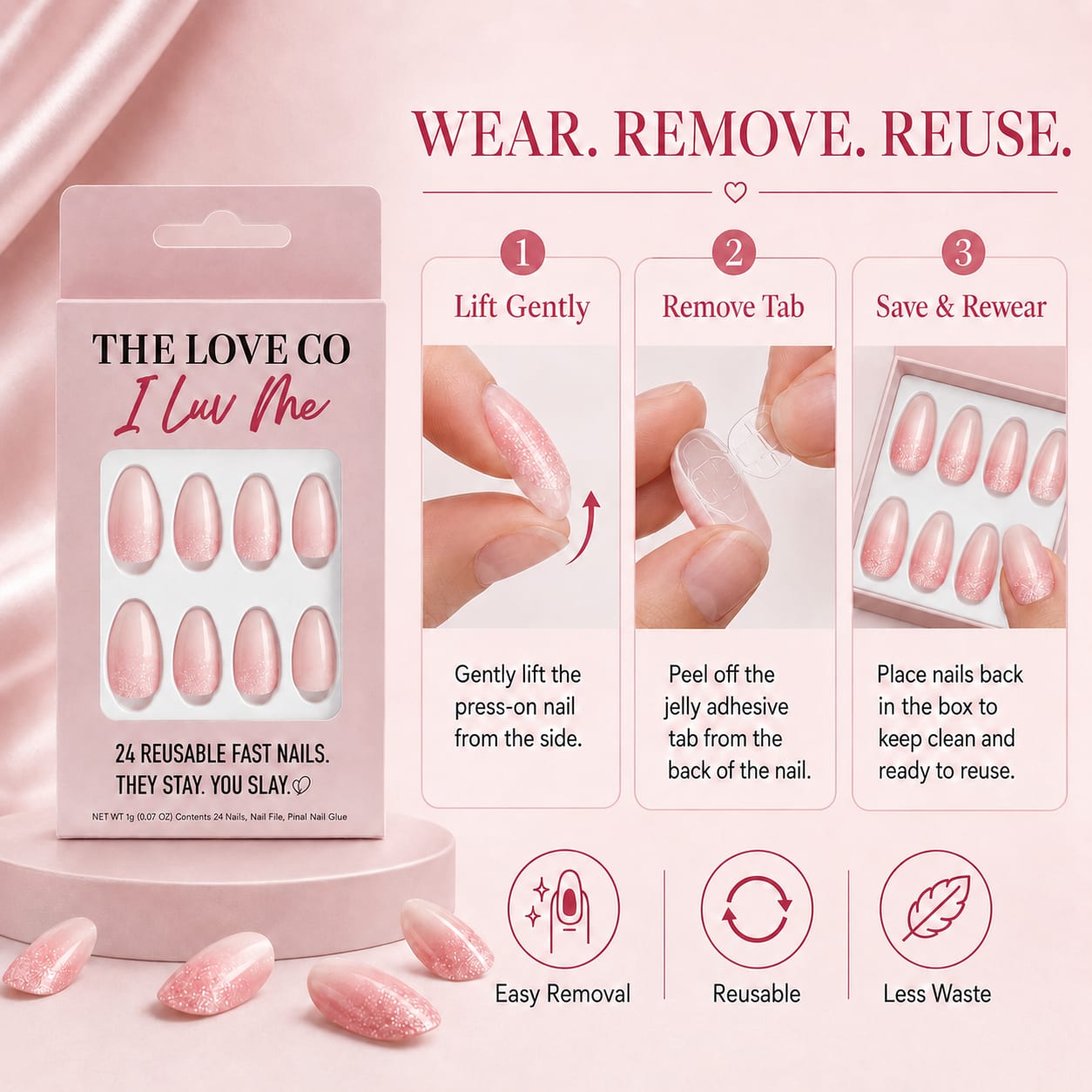 Pink Glitter Almond Press-On Nails