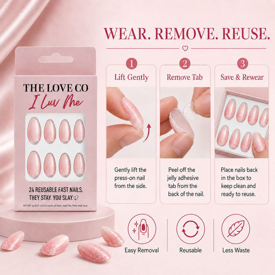 Pink Glitter Almond Press-On Nails — Sparkle, Glue-Free – view 6 | The Love Co