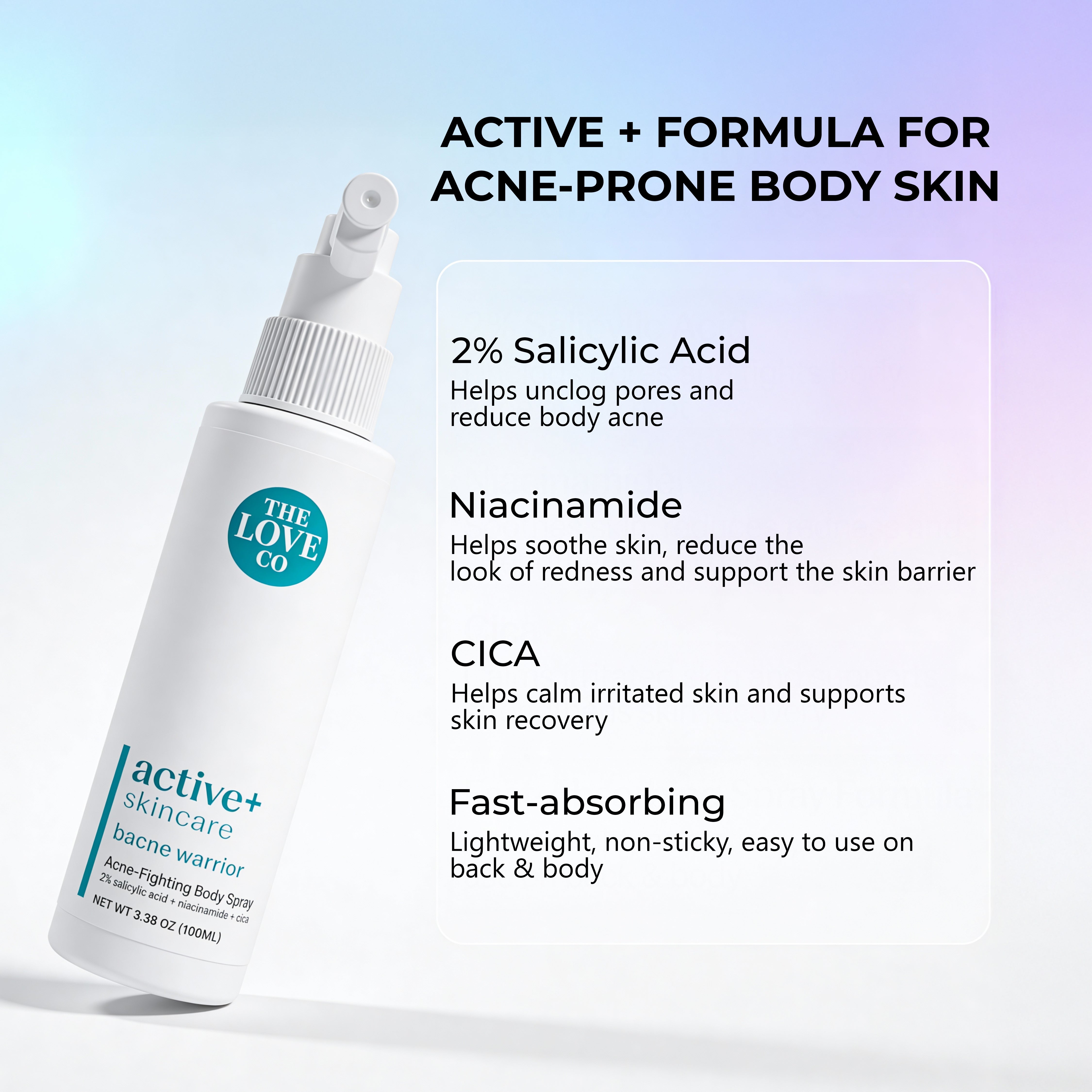 Bacne Warrior — Acne-Fighting Body Spray — The Love Co