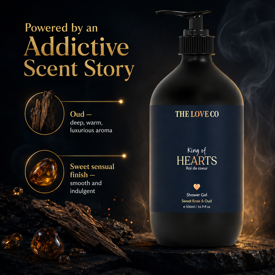 King of Hearts Shower Gel — Oud, Cedarwood, Amber – view 4 | The Love Co