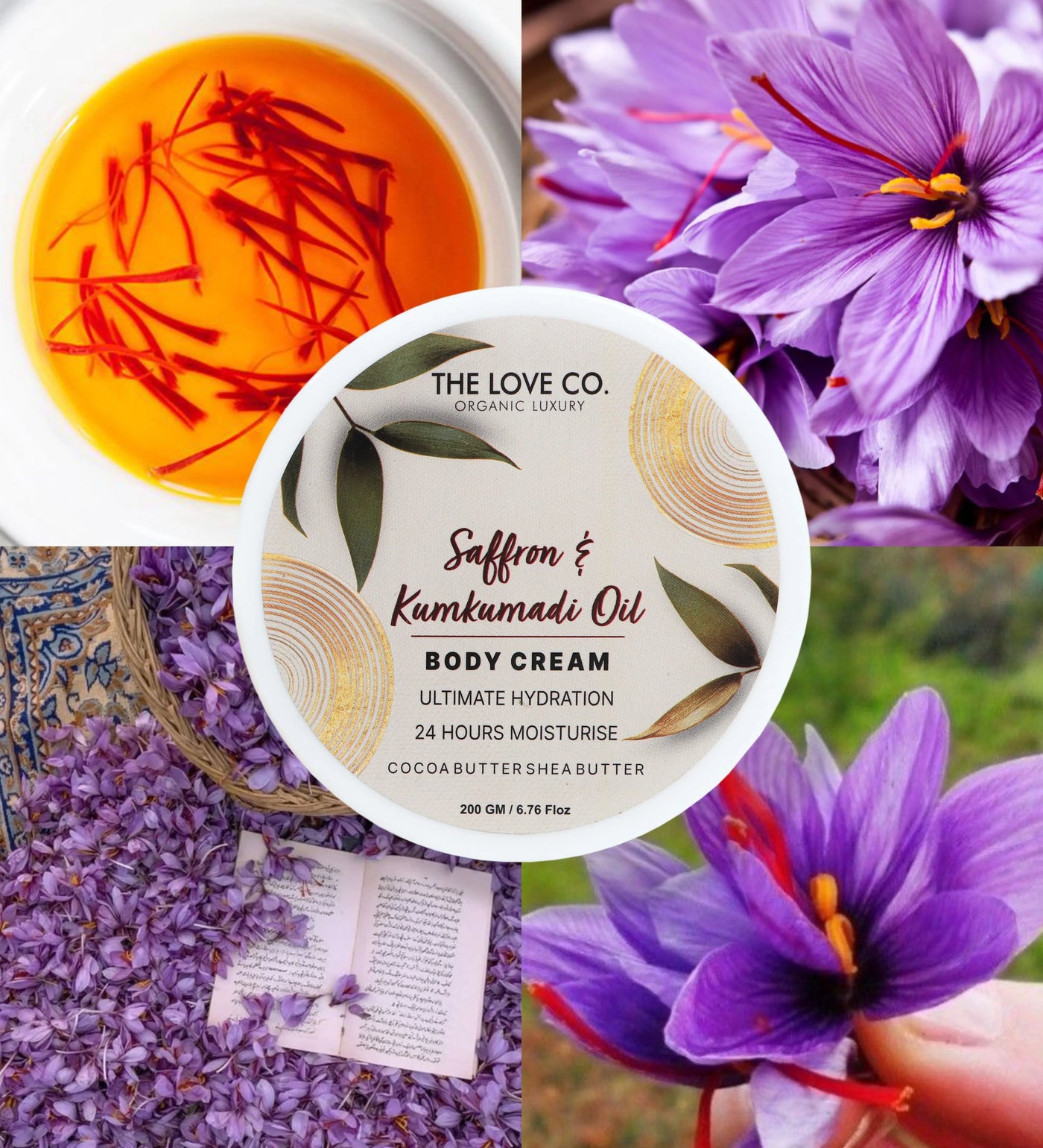 Saffron & Kumkumadi Oil Body Cream — ingredients and key actives panel
