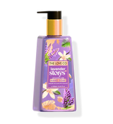 The Love Co Lavender Story's hand soap bottle with floral design and pump dispenser