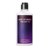 Body lotion bottle with purple label on a white background