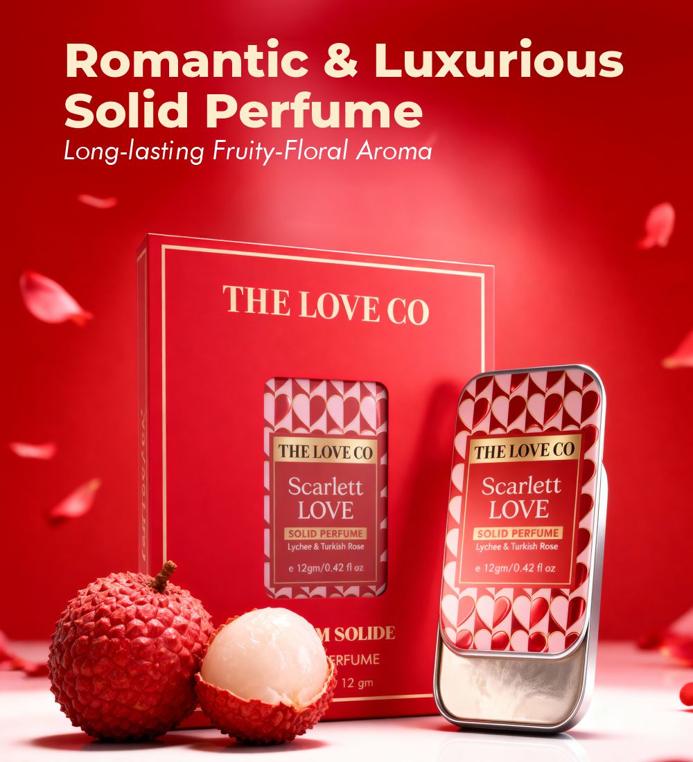 Scarlett Love Solid Perfume fragrance notes — rose, oud and warm amber scent profile — The Love Co