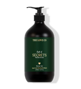 Black shower gel bottle with green label on a white background