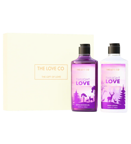 The Love Co Twilight Love gift box with bath & shower gel and body lotion bottles