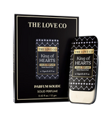 King Of Hearts - Solid perfume packaging by The Love Co with black and gold design.
