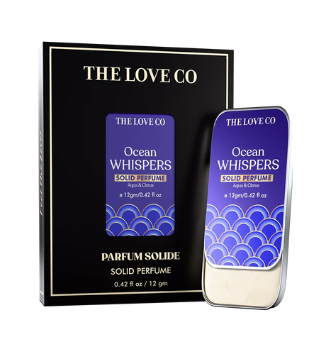 Ocean Whispers - Solid perfume packaging with 'The Love Co' branding on a white background