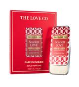 Scarlett Love - Solid perfume by The Love Co with red packaging on a white background