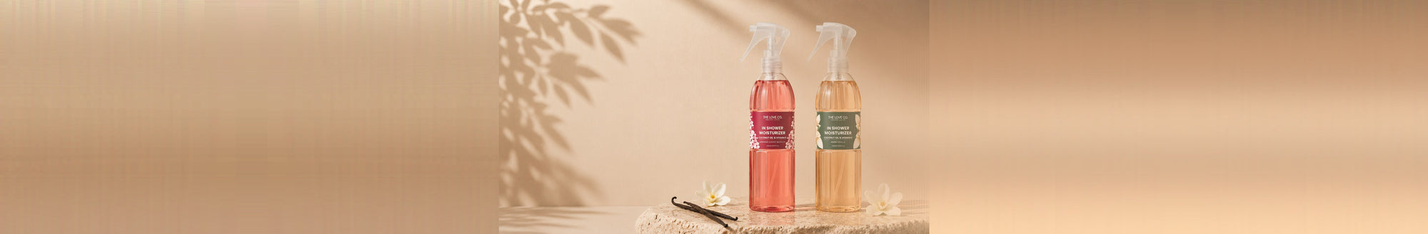The Love Co In Shower Moisturizer collection banner - Japanese Cherry Blossom and Warm Vanilla