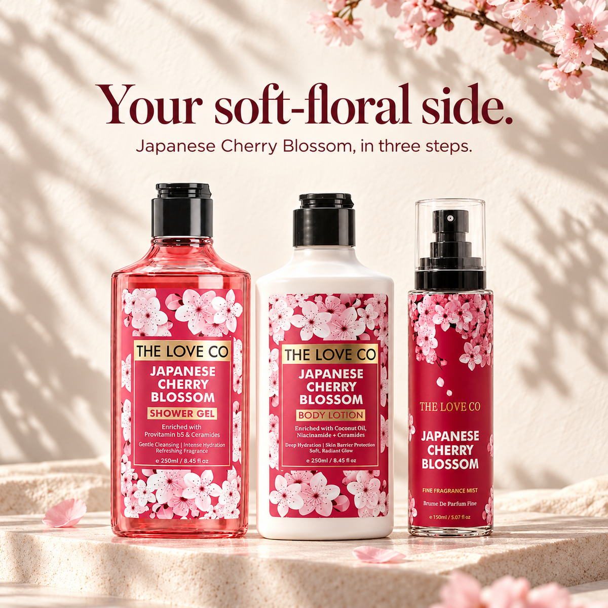 Japanese Cherry Blossom trio in soft light